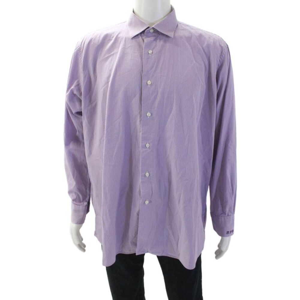Victor Talbots Mens Cotton Gingham Print Button Down Shirt Purple Size XL